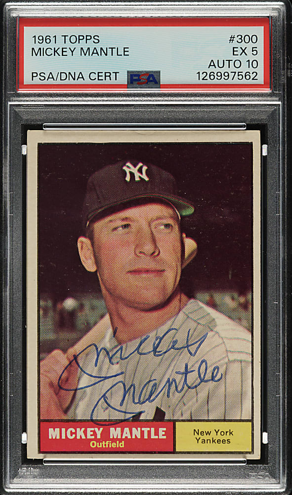 Signed 1961 Topps #300 Mickey Mantle PSA EX 5 with GEM MINT 10 Signature