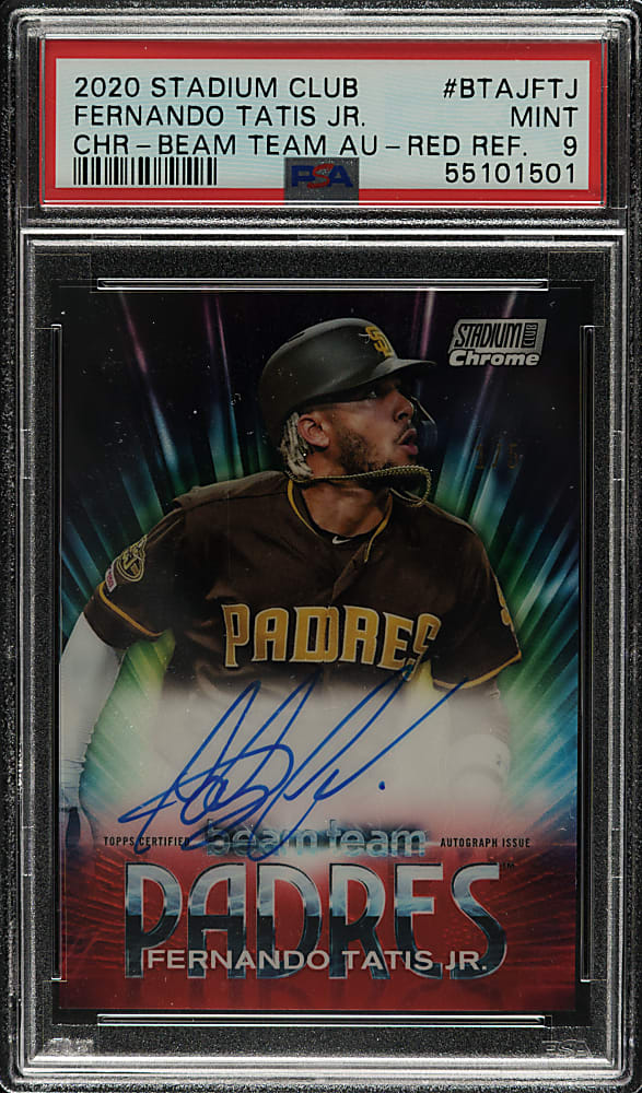 2020 Topps Stadium Club Chrome Beam Team Autographs #BTA-JFTJ Fernando Tatis Jr. Red Refractor #1/5 PSA MINT 9