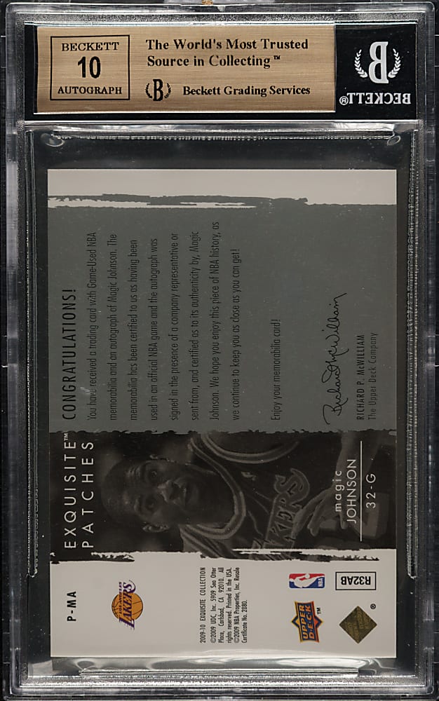 2009-2010 Upper Deck Exquisite Collection Autographs Patches Basketball #P-MA Magic Johnson #48/50 BGS GEM MINT 9.5 with GEM MINT 10 Signature