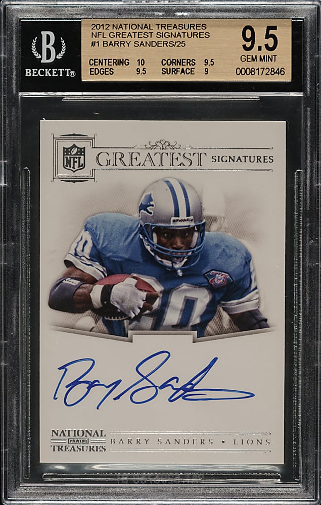 2012 Panini National Treasures NFL Greatest Signatures Football #1 Barry Sanders #15/25 BGS GEM MINT 9.5 with GEM 10 Signature