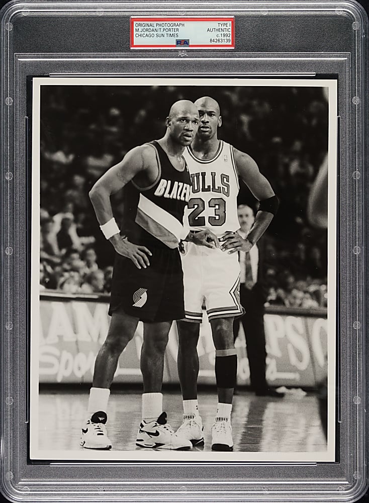 Circa 1992 Michael Jordan and Terry Porter Original Betsy P. Rowe Chicago Sun Times Photograph PSA/DNA Type I