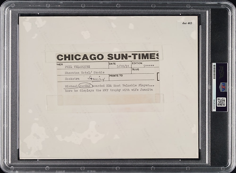 1991 Michael Jordan and Juanita Jordan NBA MVP Original Chicago Sun Times Photograph PSA/DNA Type I