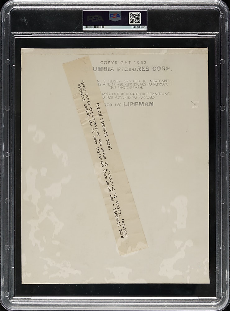 1952 Rita Hayworth Original Irving Lippman Columbia Pictures Photograph PSA/DNA Type I
