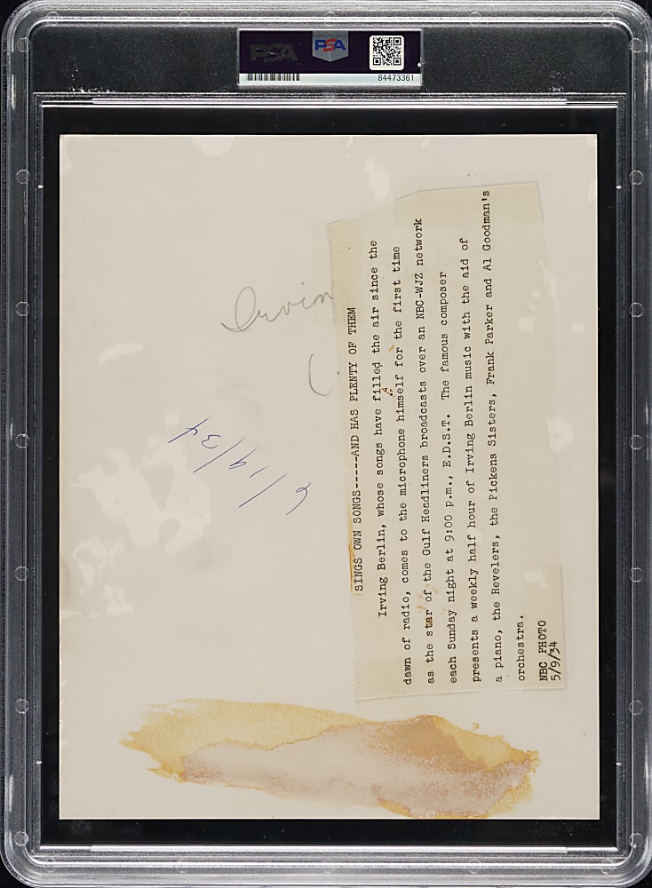 1934 Irving Berlin Original National Broadcasting Company Photograph PSA/DNA Type I