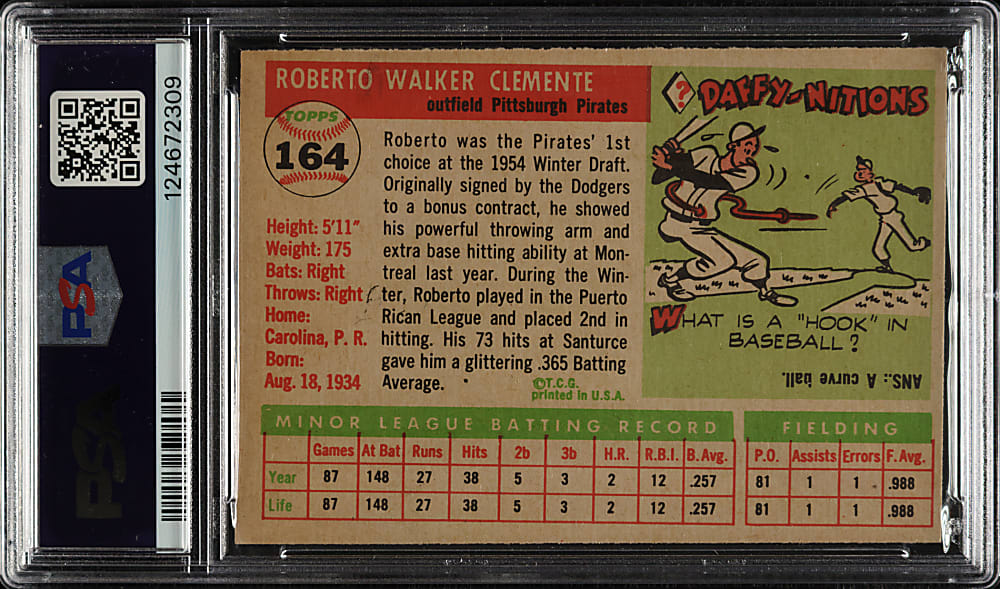 1955 Topps #164 Roberto Clemente Rookie PSA VG-EX 4