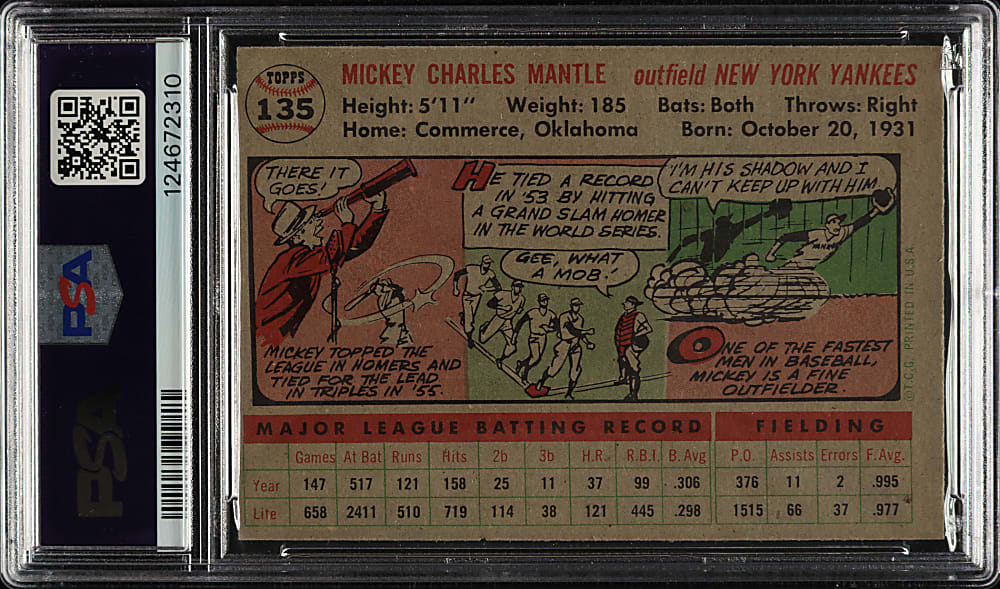 1956 Topps #135 Mickey Mantle Gray Back PSA EX 5