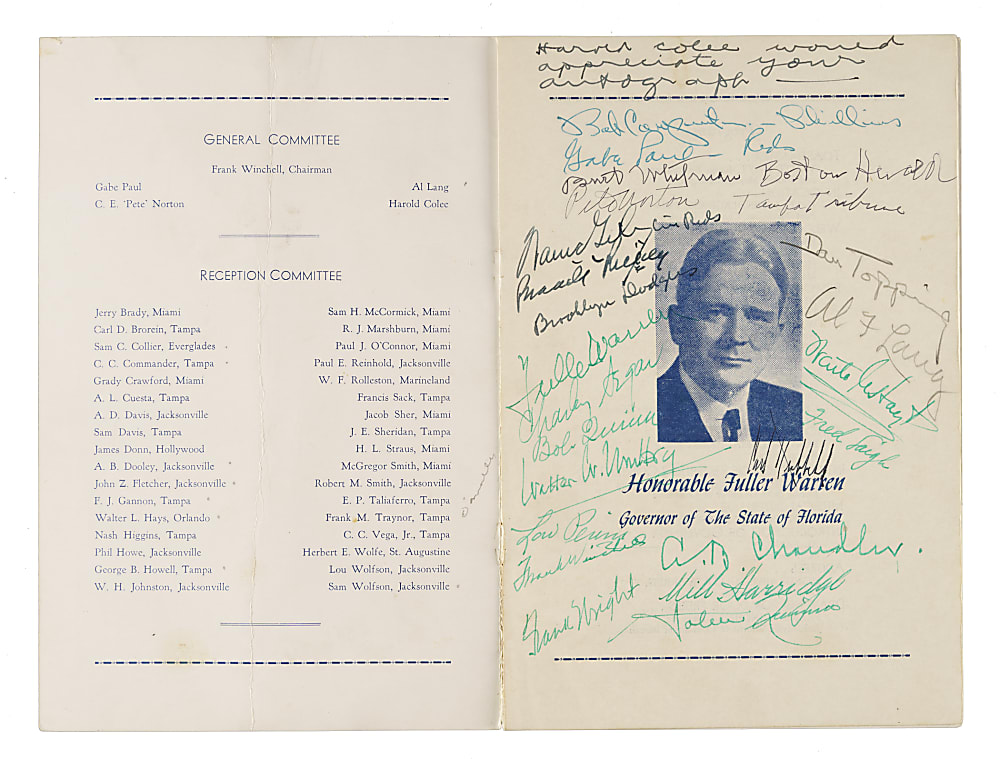 1949 Third Annual Governor's Dinner Multi-Signed Program with Rickey, Harridge, Chandler, and Hubbell