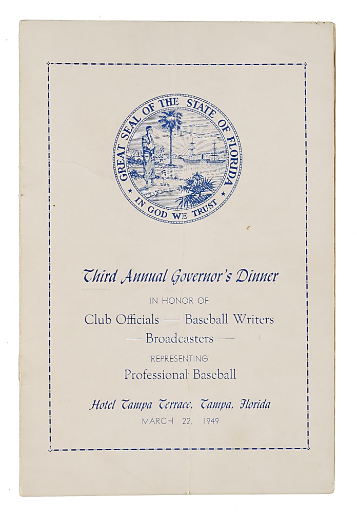 1949 Third Annual Governor's Dinner Multi-Signed Program with Rickey, Harridge, Chandler, and Hubbell