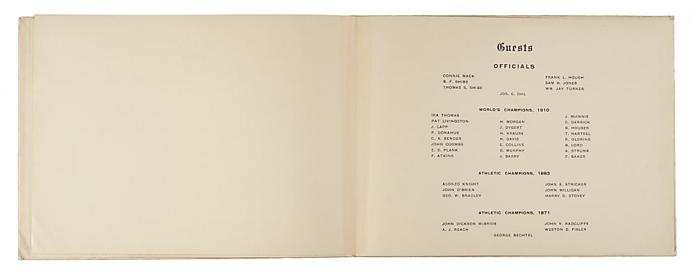 1910 Philadelphia Athletics Championship Dinner Program