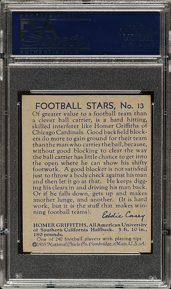 1935 R331 National Chicle Football #13 Homer Griffiths PSA EX-MT 6