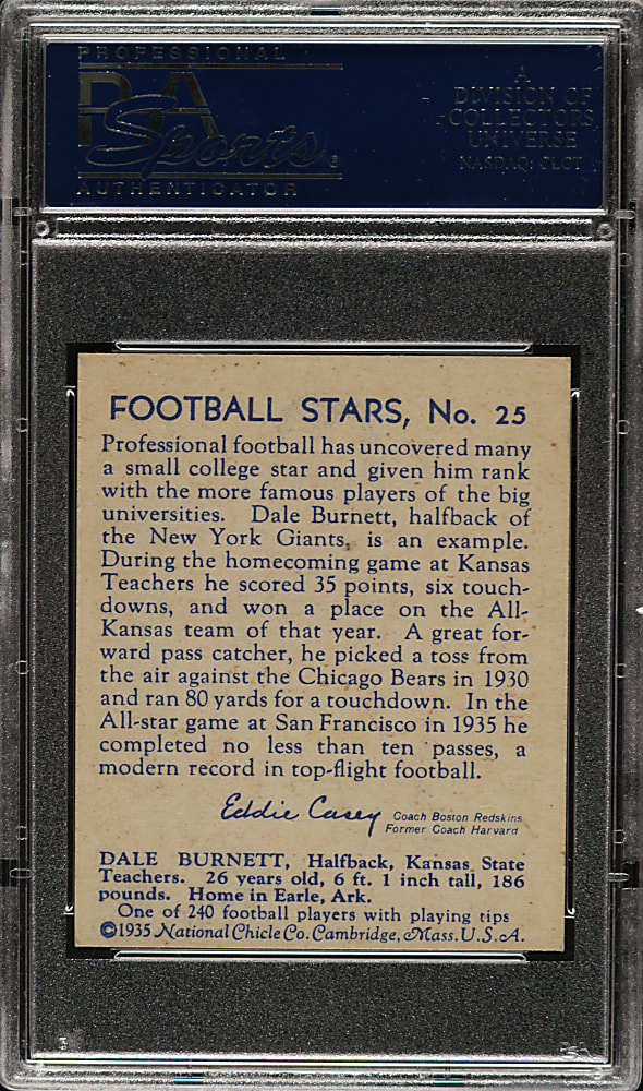 1935 R331 National Chicle Football #25 Dale Burnett High Number PSA NM 7 (OC)