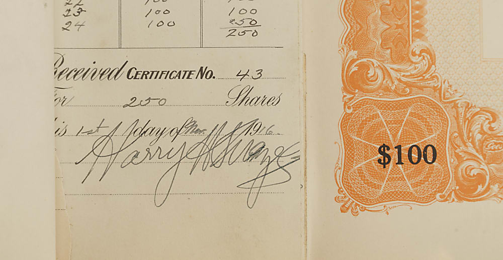 1913-1923 Boston Red Sox Stock Certificate Book with Several Signed by Harry Frazee or August Hermann