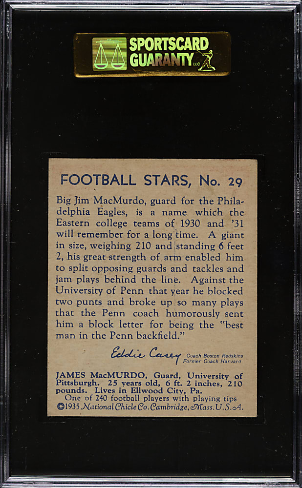 1935 R331 National Chicle Football #29 Jim MacMurdo High Number SGC EX+ 70