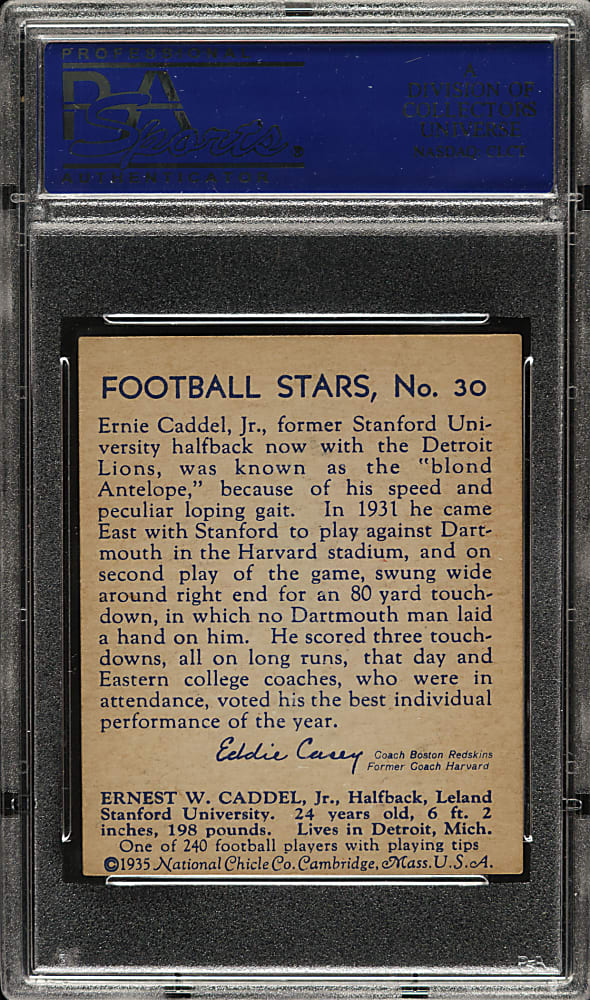 1935 R331 National Chicle Football #30 Ernie Caddel High Number PSA EX-MT 6