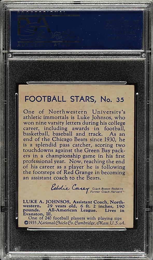 1935 R331 National Chicle Football #35 Luke Johnsos High Number PSA NM-MT 8 (OC)