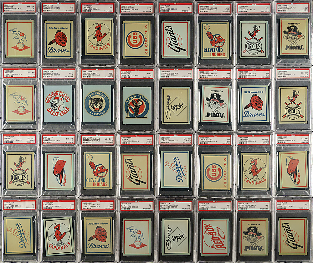 1960 Fleer Baseball Greats Team Logo Decals PSA-Graded Collection (36) Including Complete and Near-Complete Sets