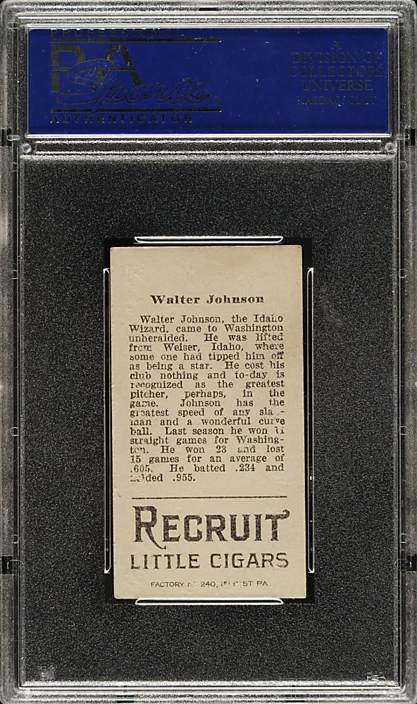 1912 T207 Brown Background Walter Johnson PSA EX 5
