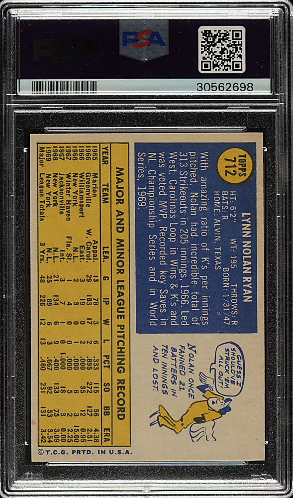 1970 Topps #712 Nolan Ryan PSA MINT 9