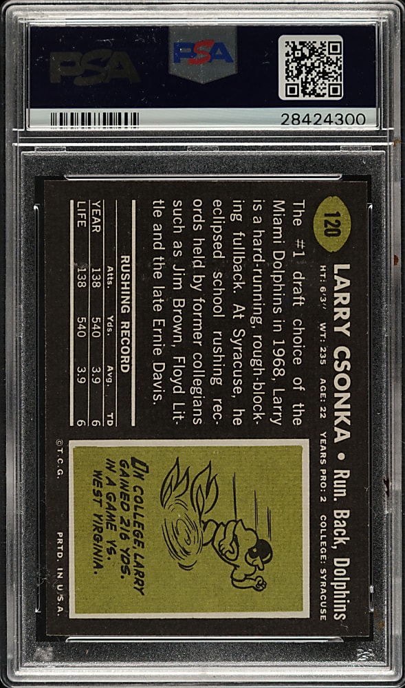 1969 Topps Football #120 Larry Csonka Rookie PSA MINT 9