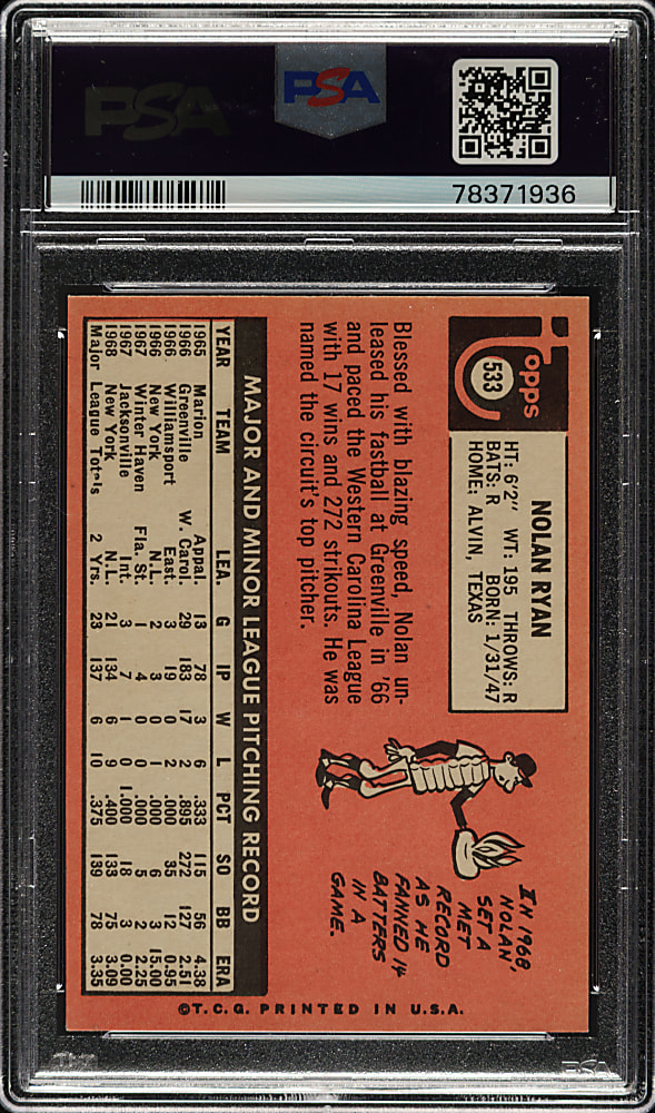 1969 Topps #533 Nolan Ryan PSA MINT 9