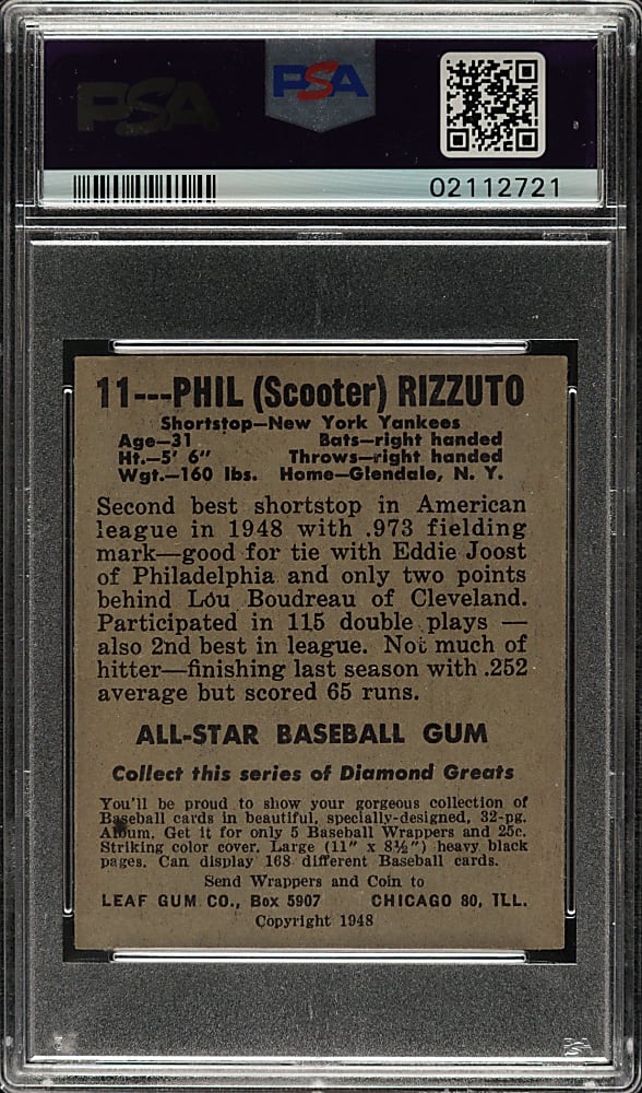 1948-1949 Leaf #11 Phil Rizzuto PSA NM-MT 8