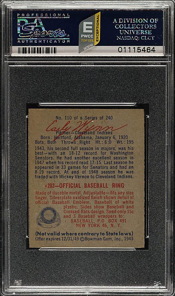 1949 Bowman #110 Early Wynn Rookie PSA NM-MT 8