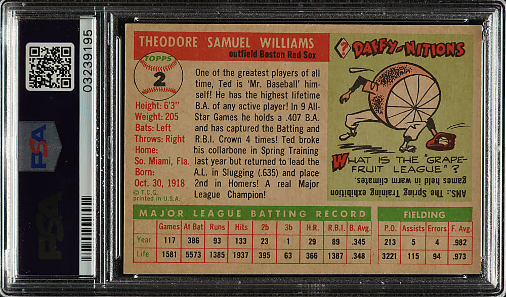 1955 Topps #2 Ted Williams PSA NM-MT 8
