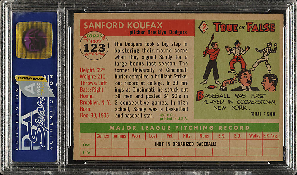 1955 Topps #123 Sandy Koufax Rookie PSA NM-MT 8