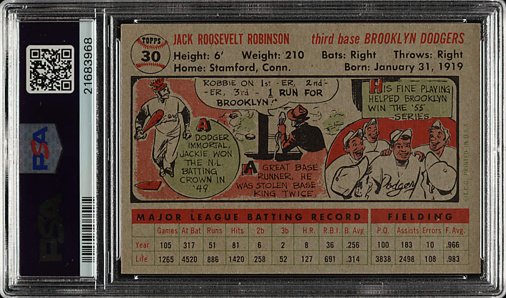 1956 Topps #30 Jackie Robinson Gray Back PSA NM-MT 8