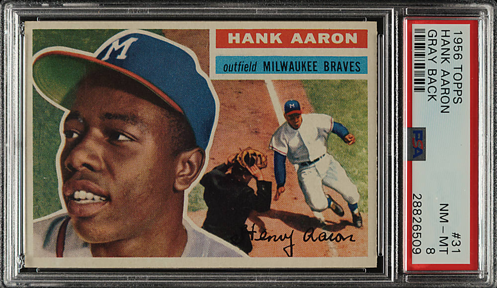 1956 Topps #31 Hank Aaron Gray Back PSA NM-MT 8