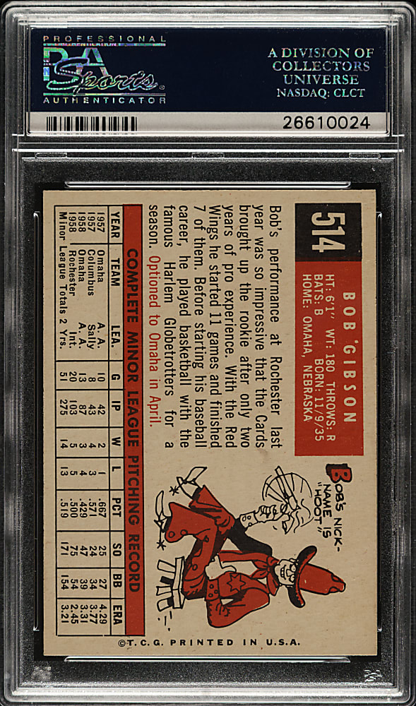 1959 Topps #514 Bob Gibson Rookie PSA NM-MT+ 8.5