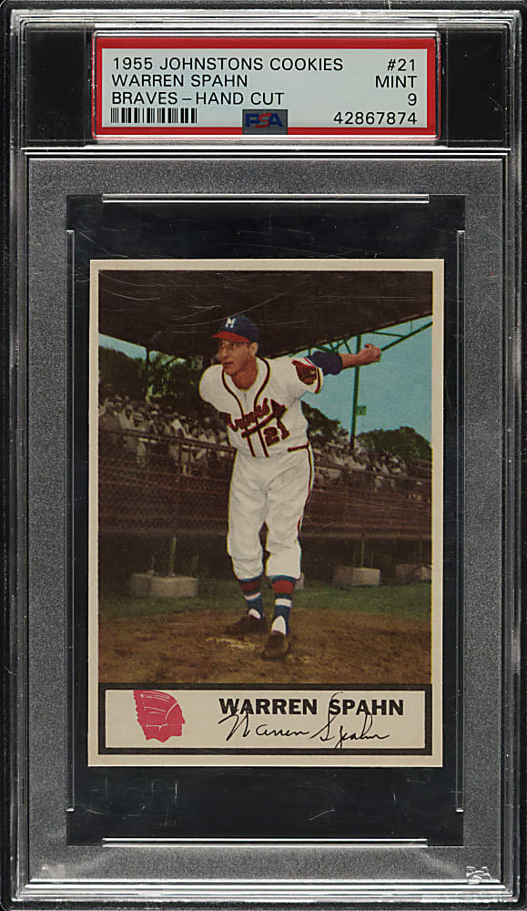 1955 Johnston Cookies #21 Warren Spahn PSA MINT 9 - 1 of 2 - Highest Graded!
