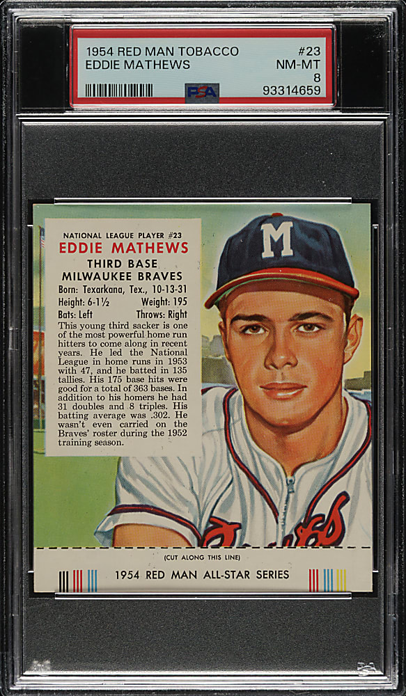 1954 Red Man Tobacco #NL-23 Eddie Mathews PSA NM-MT 8