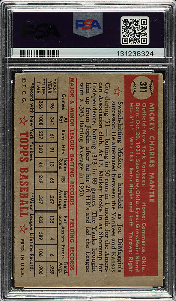 1952 Topps #311 Mickey Mantle PSA GOOD 2 - Newly Discovered!