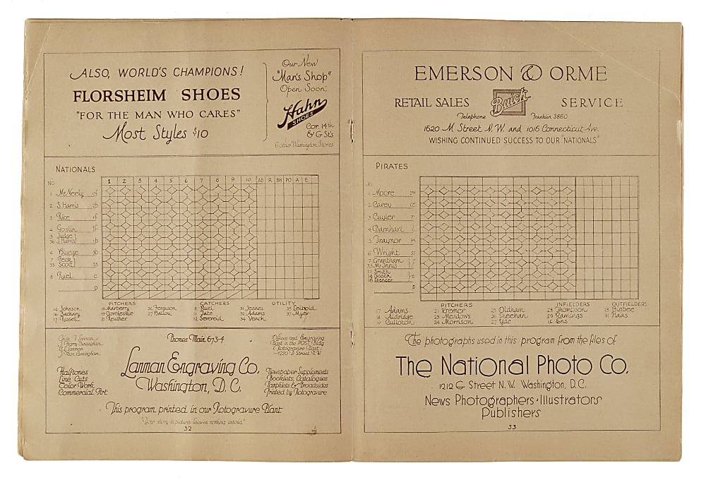 1925 Washington Senators (vs. Pittsburgh Pirates) World Series Program and Game 5 Ticket Stub Pair