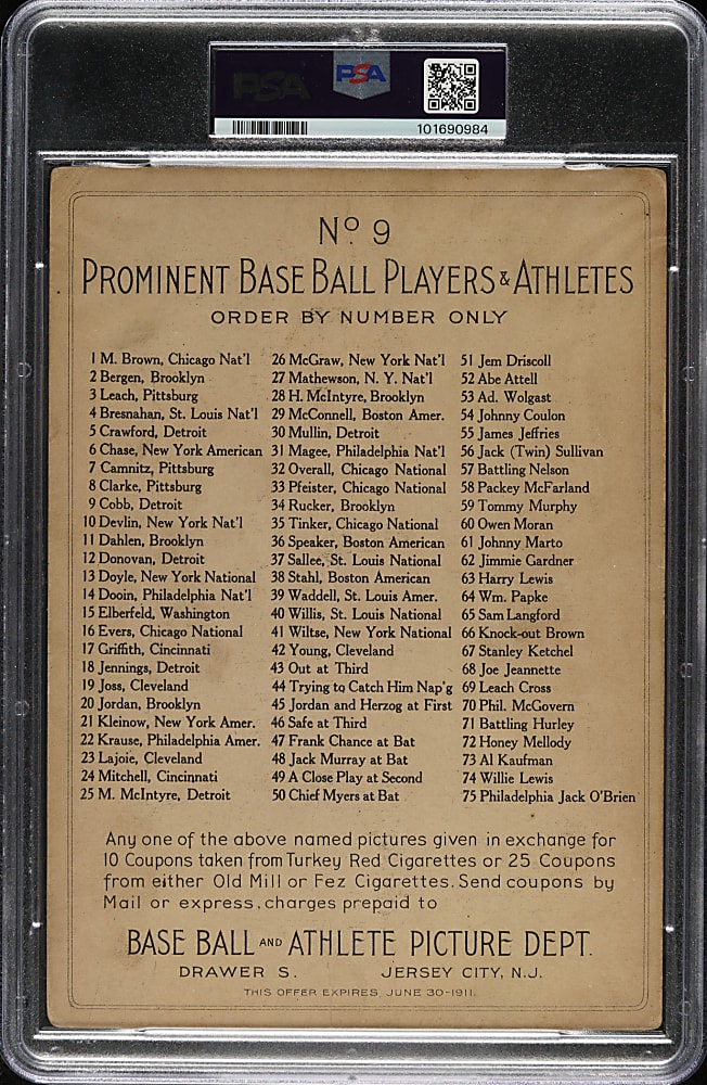 1911 T3 Turkey Red #9 Ty Cobb PSA POOR 1