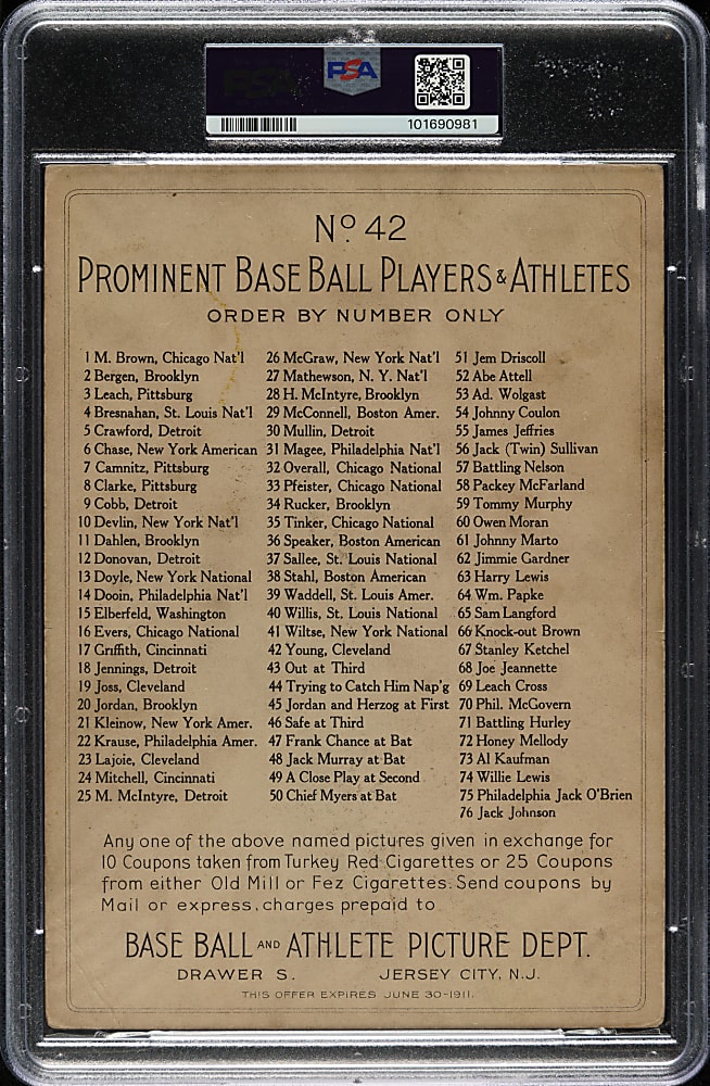 1911 T3 Turkey Red #42 Cy Young PSA GOOD 2