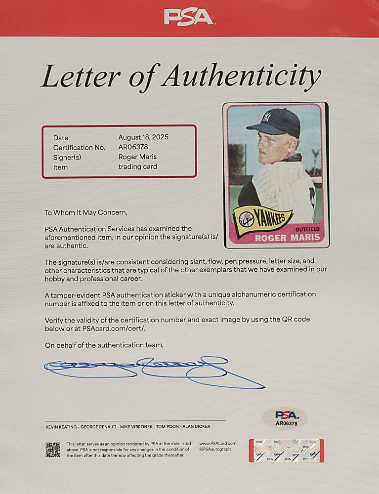 Signed 1965 Topps #155 Roger Maris - PSA/DNA