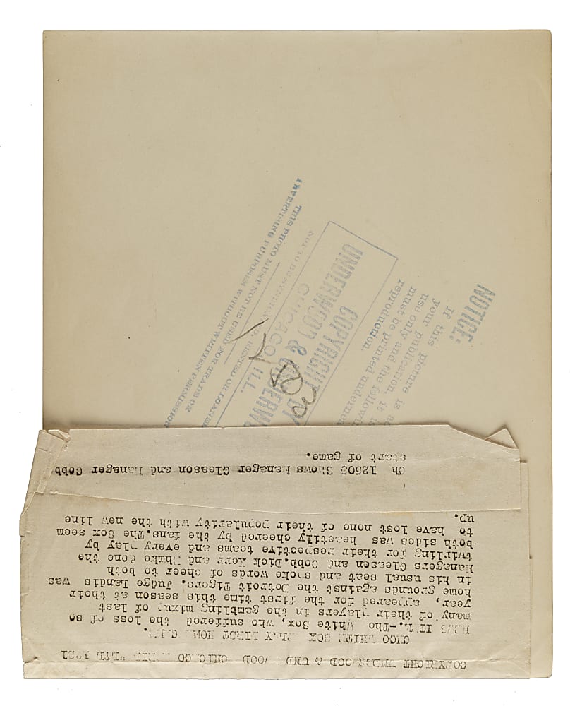 1921 Ty Cobb and Kid Gleason Original Underwood & Underwood Photograph PSA/DNA Type I