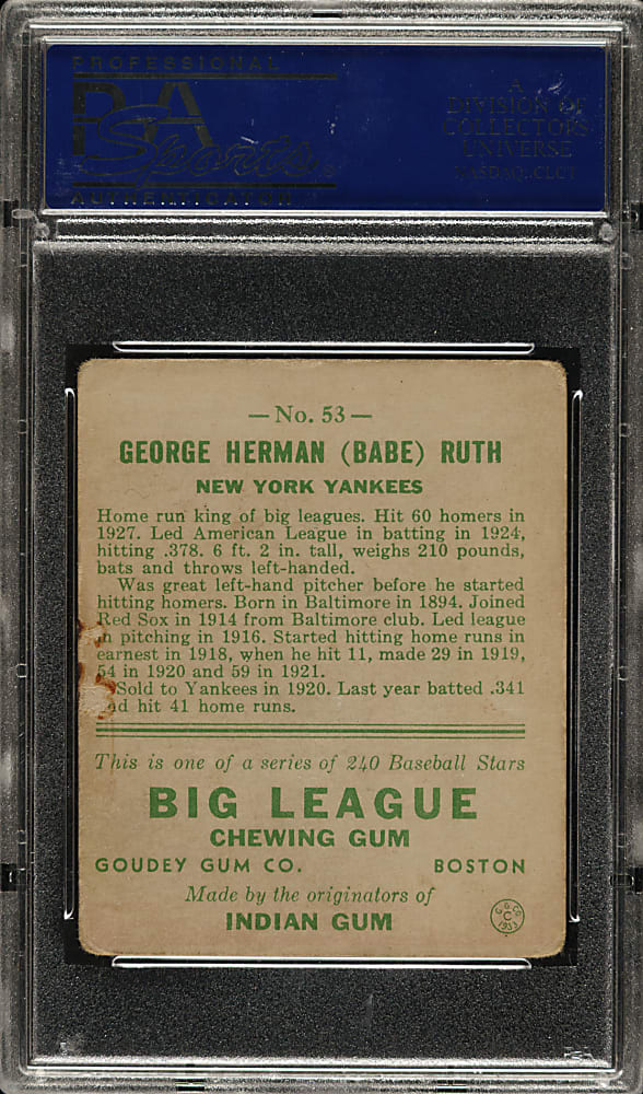 1933 R319 Goudey #53 Babe Ruth PSA GOOD 2