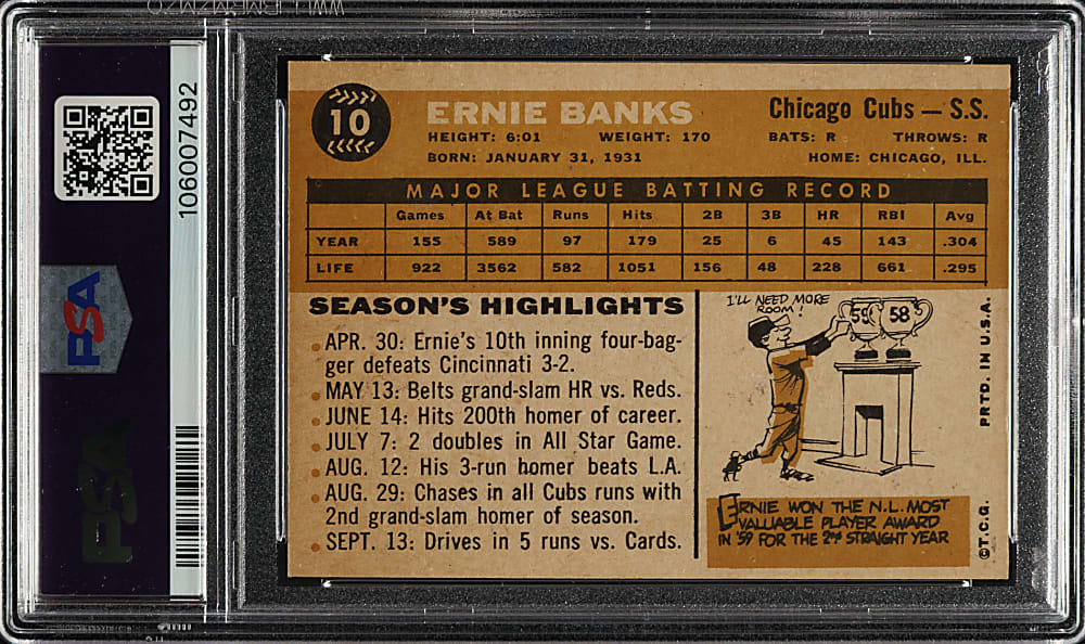 1960 Topps #10 Ernie Banks PSA NM-MT 8