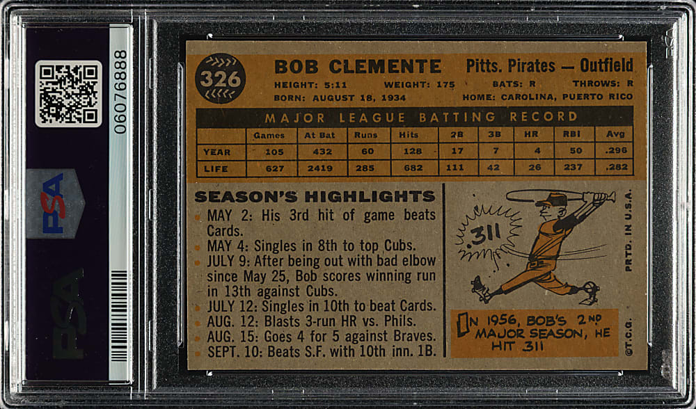 1960 Topps #326 Roberto Clemente PSA NM-MT+ 8.5