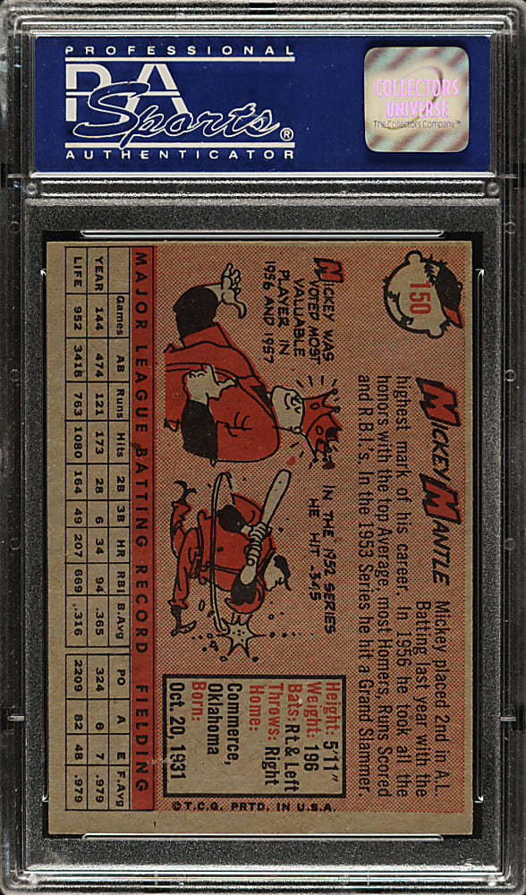 1958 Topps #150 Mickey Mantle PSA NM 7