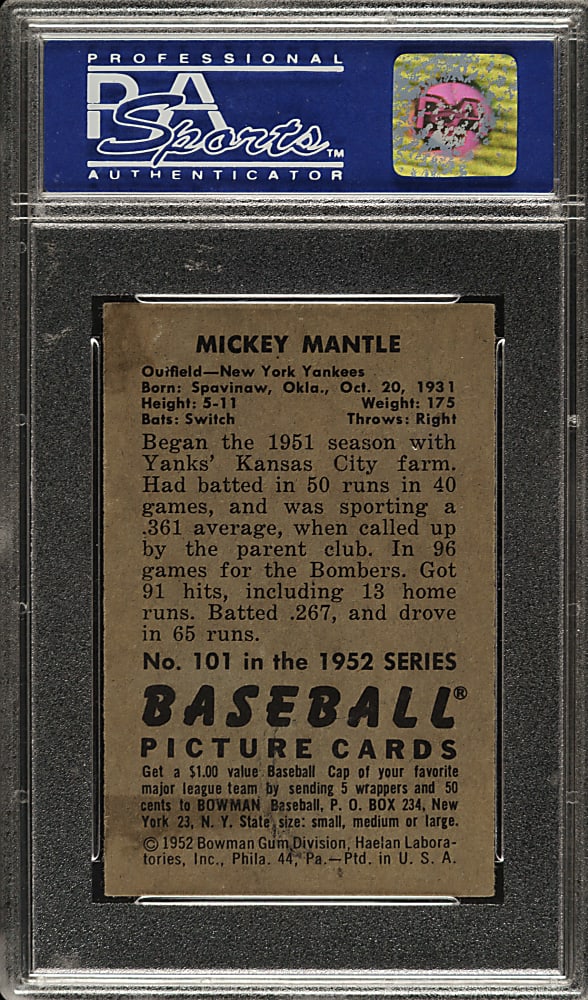 1952 Bowman #101 Mickey Mantle PSA EX 5