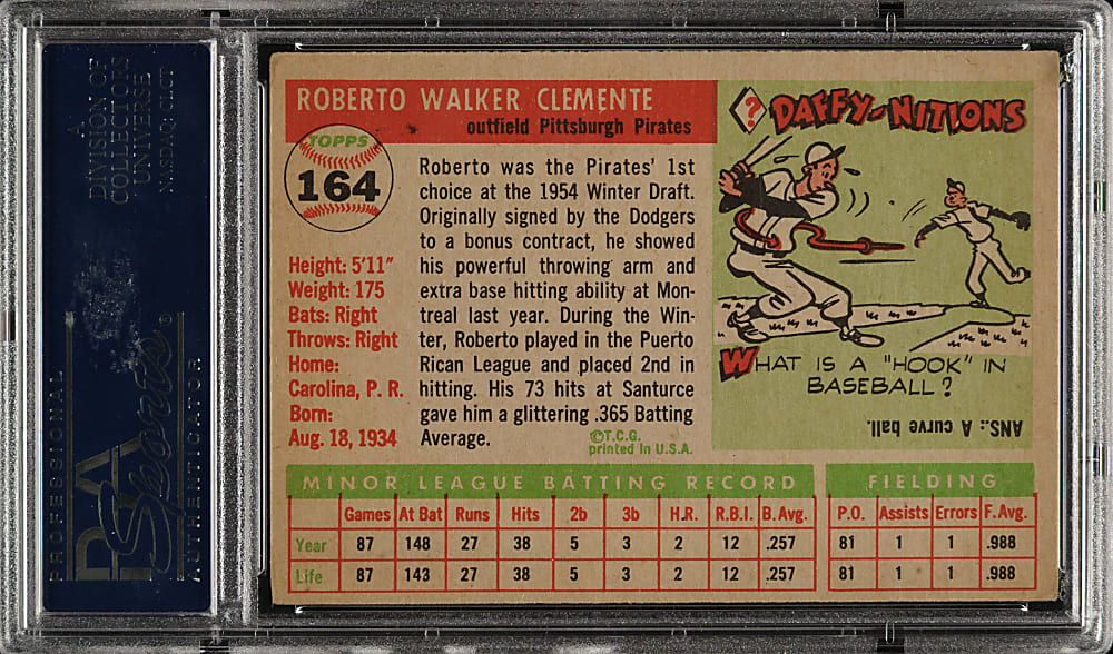 1955 Topps #164 Roberto Clemente Rookie PSA EX 5