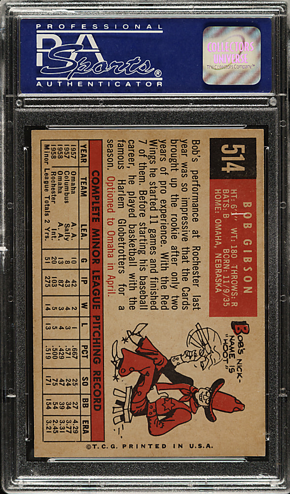 1959 Topps #514 Bob Gibson Rookie PSA NM-MT 8