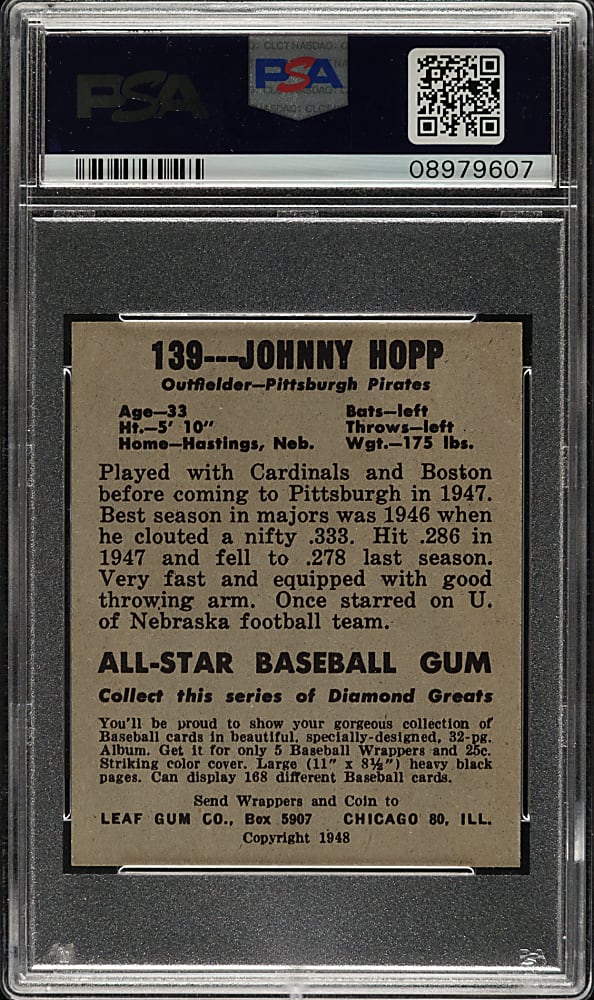 1948-1949 Leaf #139 Johnny Hopp PSA NM-MT+ 8.5