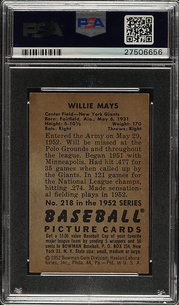 1952 Bowman #218 Willie Mays PSA EX 5
