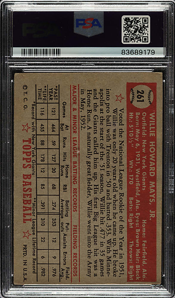 1952 Topps #261 Willie Mays PSA VG-EX 4