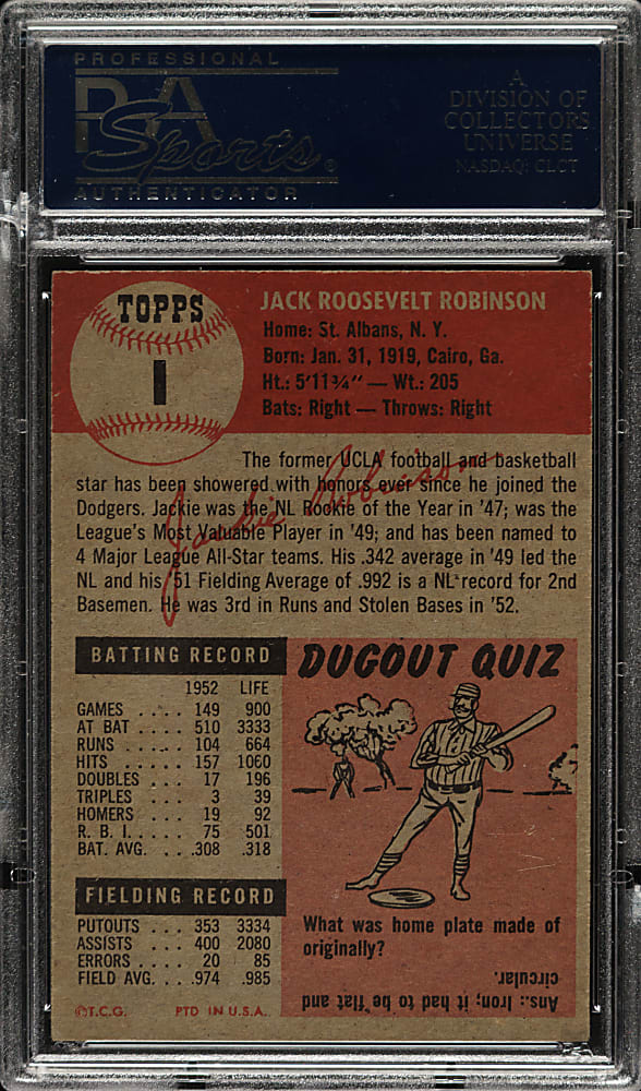 1953 Topps #1 Jackie Robinson PSA EX 5